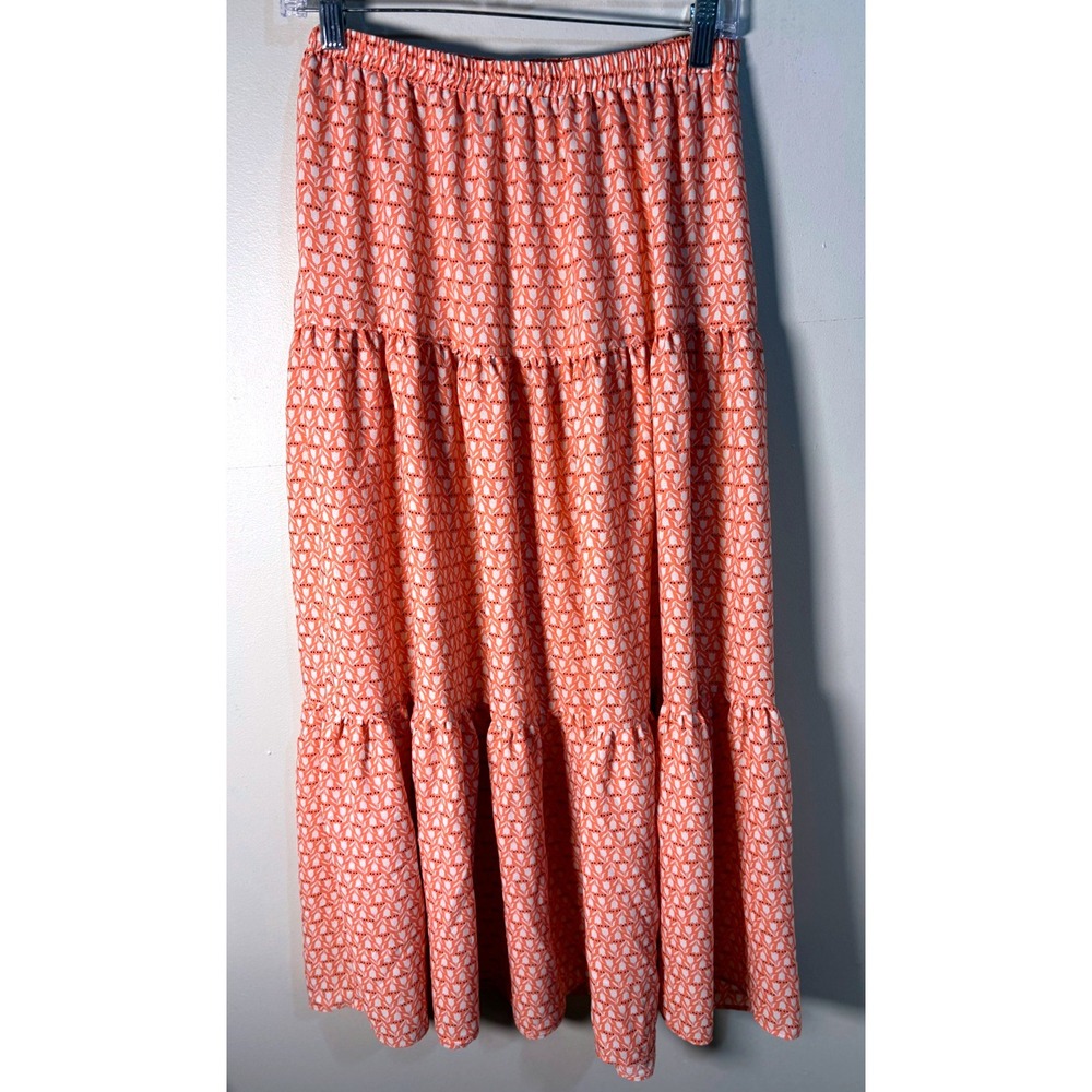 MAX STUDIO Tiered Maxi Skirt Coral Floral Print Women's Size S - Picture 3 of 7